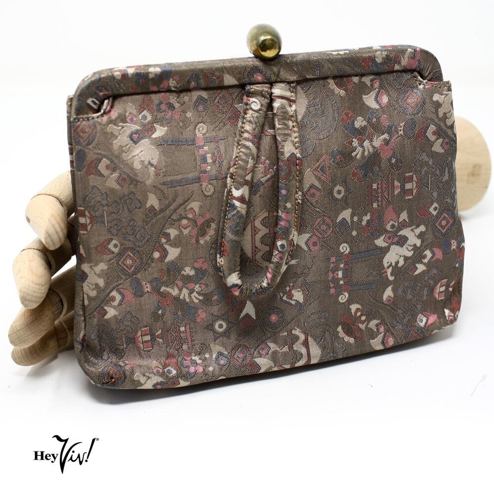 Vintage Brocade Clutch Purse Oriental Indian Print Evening Handbag - Hey Viv